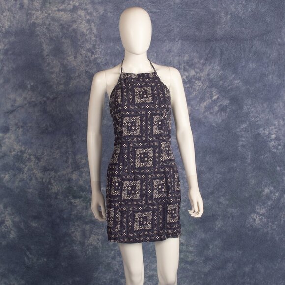 Urban Outfitter Linen Blend Bandana Print Halter Dress Sz 10 - Picture 1 of 4